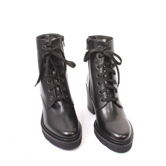 Luca Grossi 182 Black Leather Zip-Up Lace-Up Ankle Boots - Picture 2 of 8